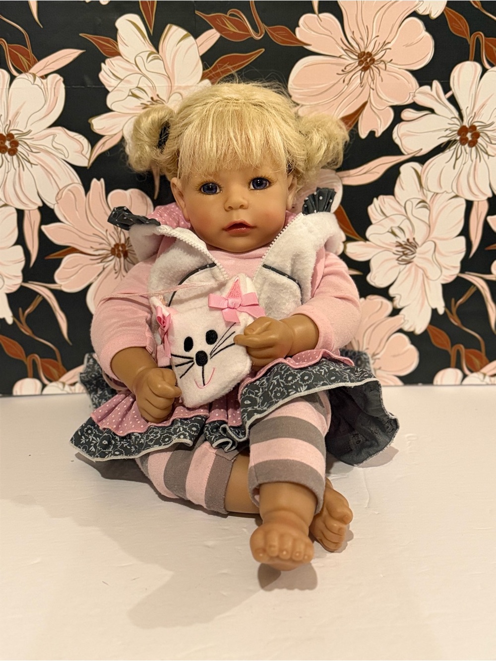 Blonde  Baby Doll in Pink Outfit with Bunny Vest - Kids Toys